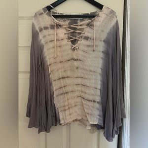Vintage Havana tie dye rayon lace up blouse